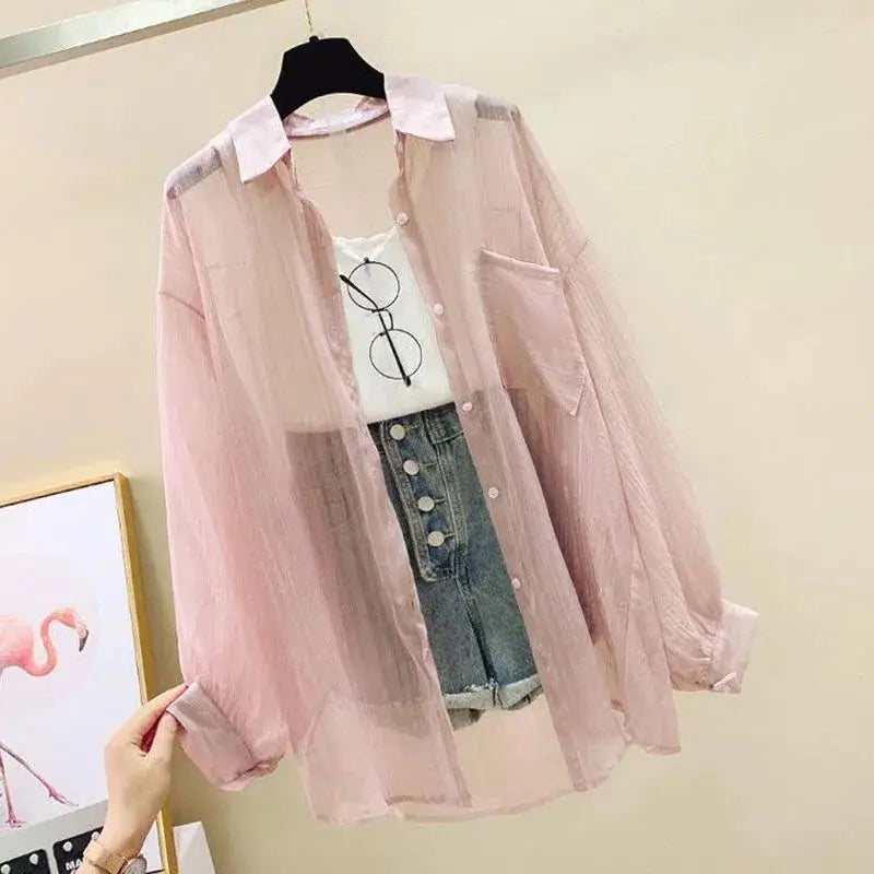 Chemisier d'été élégant en mousseline fine transparente style Harajuku coréen, haut ample et décontracté pour femme