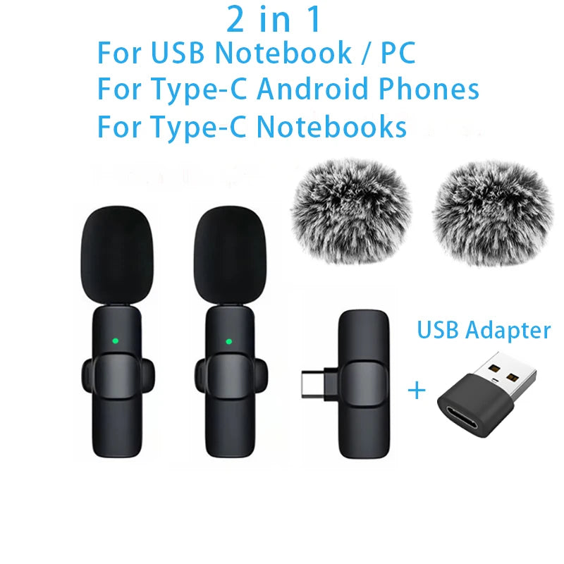 Wireless Lavalier Microphone Mini USB-C Noise Reduction for iPhone Android Live Streaming Interviews Portable Handheld Mic