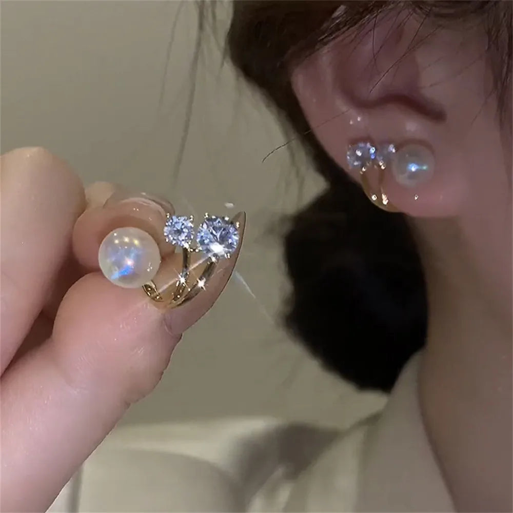 Boucles d'oreilles coréennes en cristal brillant avec strass et perles pour femmes et filles, bijoux faits à la main, Micro pavé de fleurs et de cœur