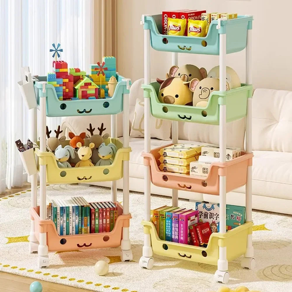 Chariot de rangement pour jouets Étagères et étagères de rangement pour jouets d'enfants Bibliothèque pivotante Chariot mobile pour la maison