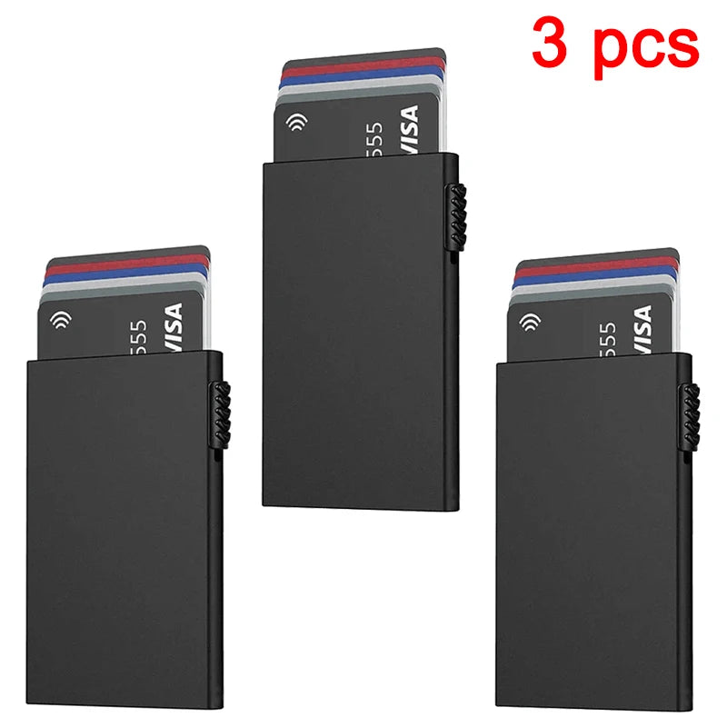 Portefeuille intelligent RFID avec porte-cartes de crédit, en métal fin et mince, pour hommes et femmes, portefeuille minimaliste à ouverture par clapet, petit porte-monnaie noir en métal