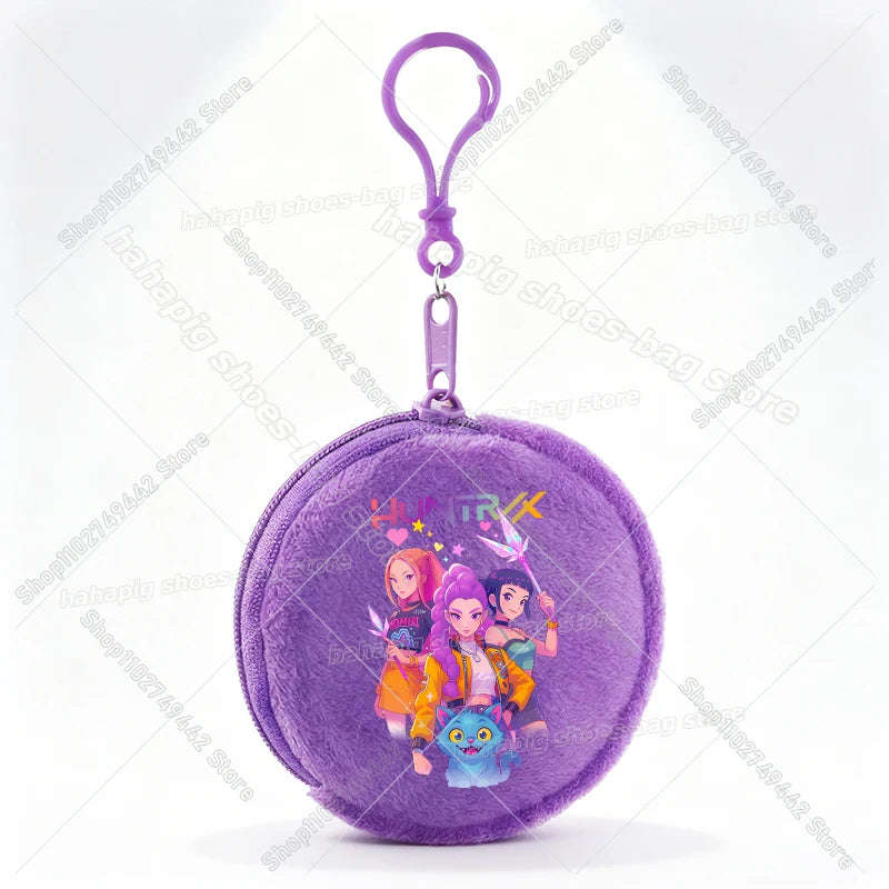 Mini porte-monnaie Kpop Demon Hunters pour fille, pochette ronde, portefeuille à fermeture éclair avec écouteurs et porte-clés, motif Zoey Mira Rumi, pour enfants