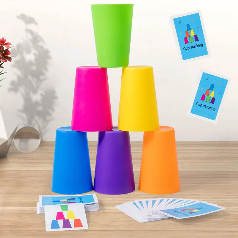 Jeu de rapidité à empiler les gobelets avec cartes, couleurs et logique, jouet Montessori pour l'éveil des enfants et l'interaction parent-enfant
