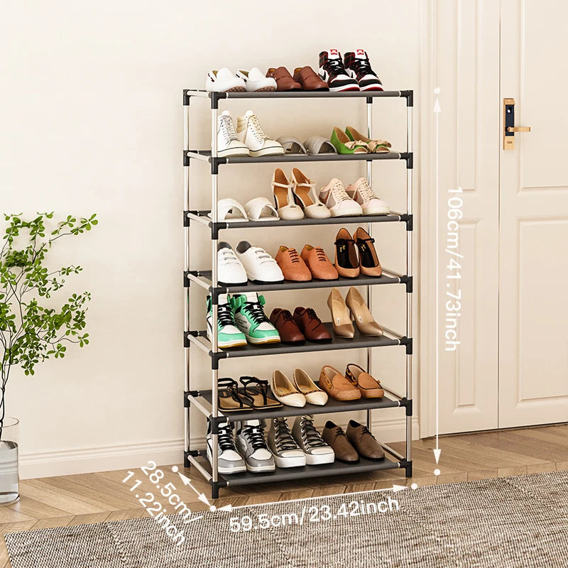 Étagère à chaussures élégante en métal, simple et peu encombrante, noire, idéale pour le salon.