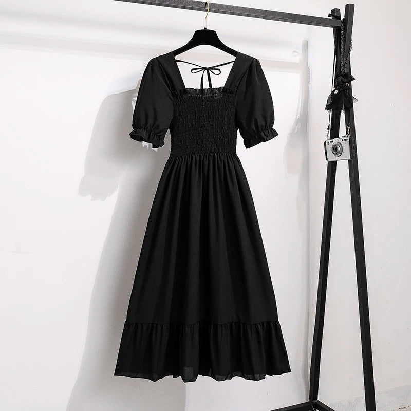 Robes en mousseline de soie pour femmes, mode femme, taille élastique, manches courtes, plissée, tenue décontractée, robes trapèze, printemps été