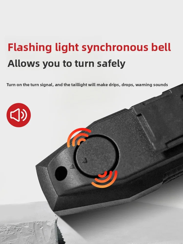 Feu arrière d'avertissement de télécommande de direction de vélo sans fil avec klaxon, son rapide à volume élevé, chargement USB, virage de nuit