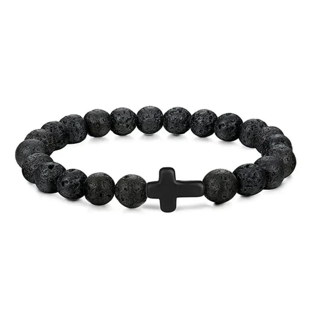 Prière hommes pierre naturelle perles de bois chapelet hématite croix Bracelets Onyx méditation Bracelet femmes Yoga bijoux Homme Pulsera