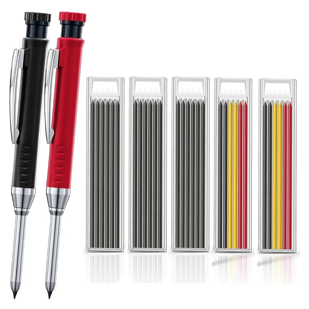 2pcs/set 2.8mm Carpenter Mechanical Pencil with Sharpener for Woodworking Construction Long Head Carpenter Pencil Stationery