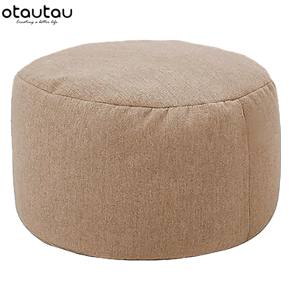 Tabouret rond OTAUTAU D30cm*H20cm, pouf en lin avec garniture, repose-pieds, style tatami/futon, JD001