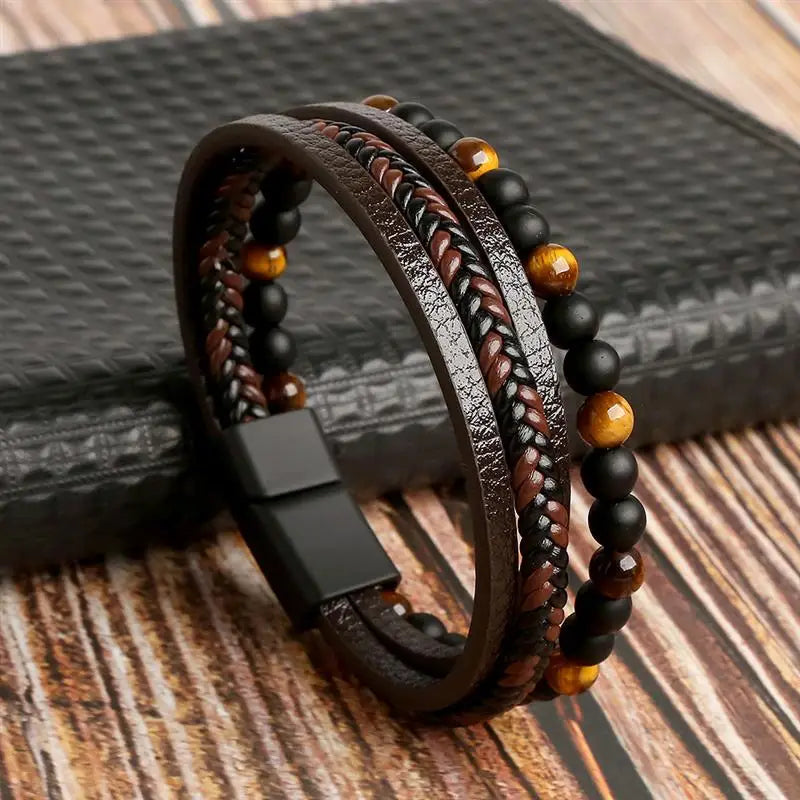 Bracelet en cuir classique pour hommes, nouveau Style, tissé à la main, multicouche, accessoire combiné, mode homme, bijoux, vente en gros, livraison directe