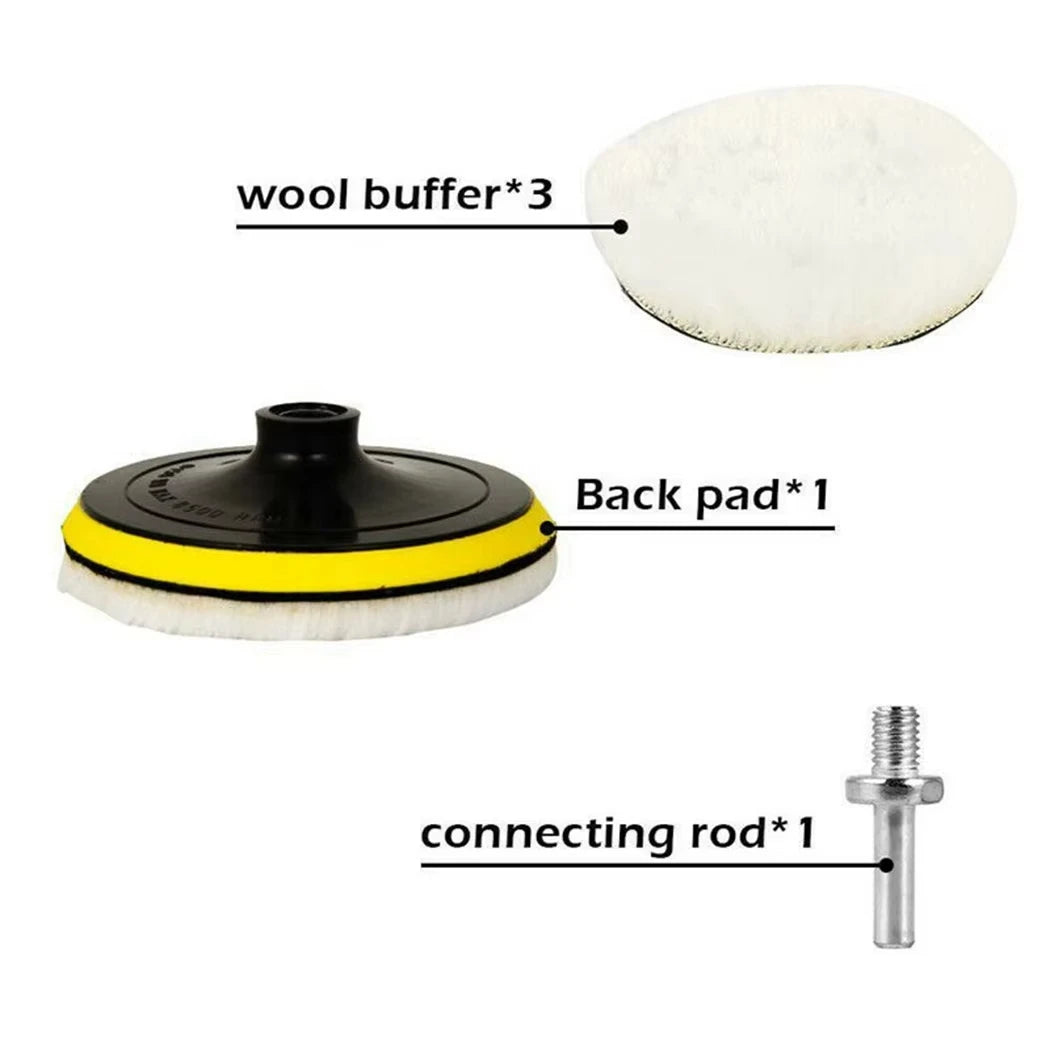 Lot de 5 disques de ponçage floqués de 10 cm (4 pouces) avec support auto-agrippant, en laine, pour polisseuse électrique.