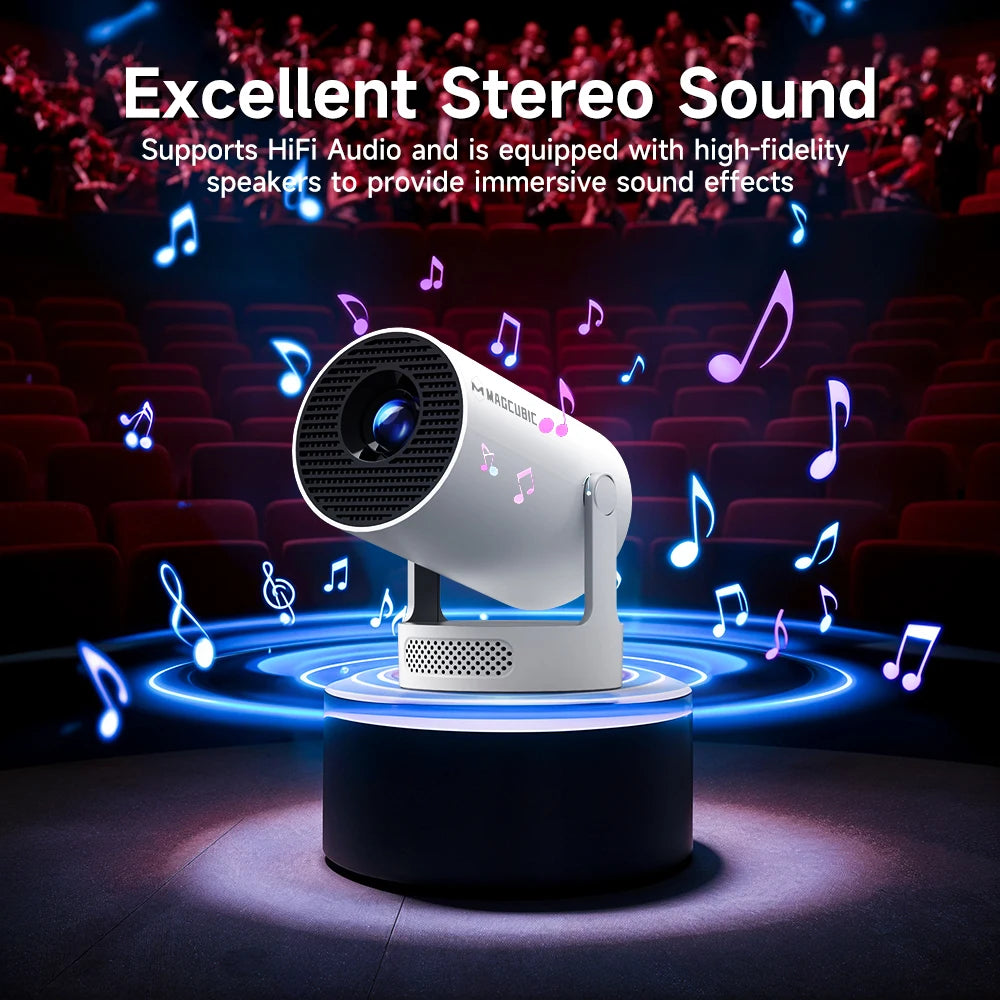 Projecteur Magcubic Android 14 8K 1280*720P HY300 Pro + Double Wi-Fi 290 ANSI 180° flexible BT5.0 Projecteur portable cinéma extérieur