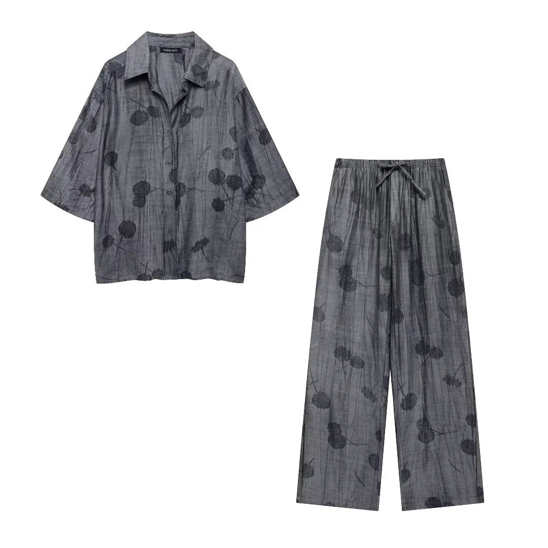 Ensemble Jacquard pour femmes, chemise ample, pantalon décontracté, Chic, imprimé, nouvelle mode printemps 2024