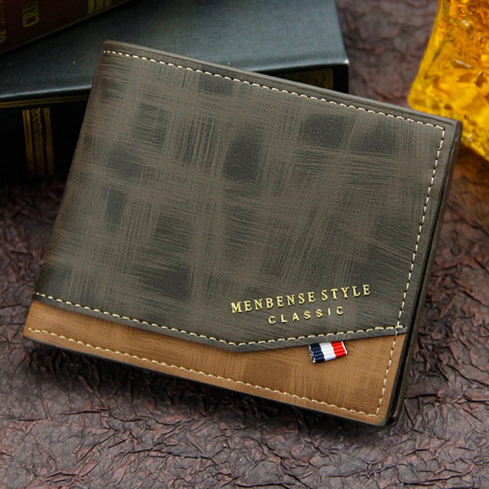 Portefeuille court pour homme, fin et classique, avec porte-monnaie et porte-photo, petit portefeuille masculin, porte-cartes de qualité, portefeuille en cuir givré pour homme