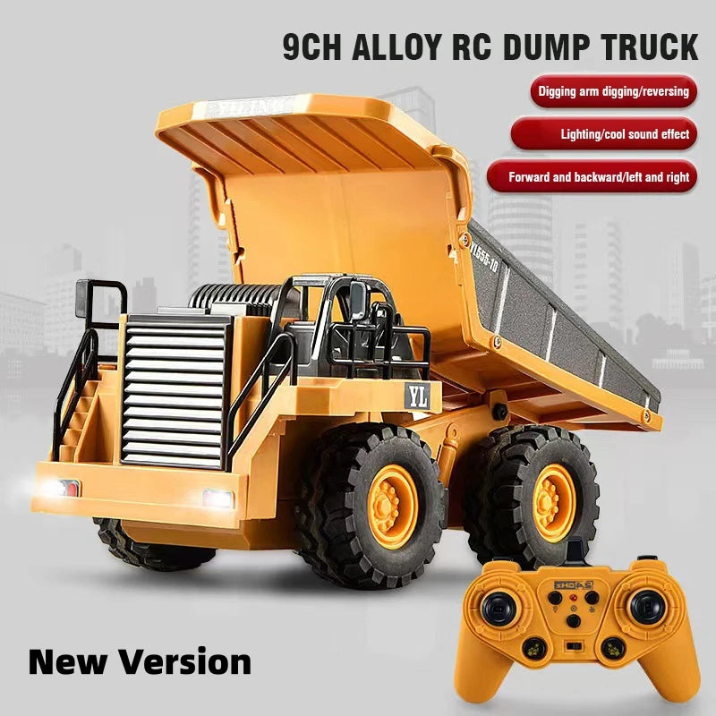 2.4G Alloy Remote Control Excavator Bulldozer Dump Truck Engineering Vehicle Toy 9CH RC Trucks Model Children Toy Kids Xmas Gift