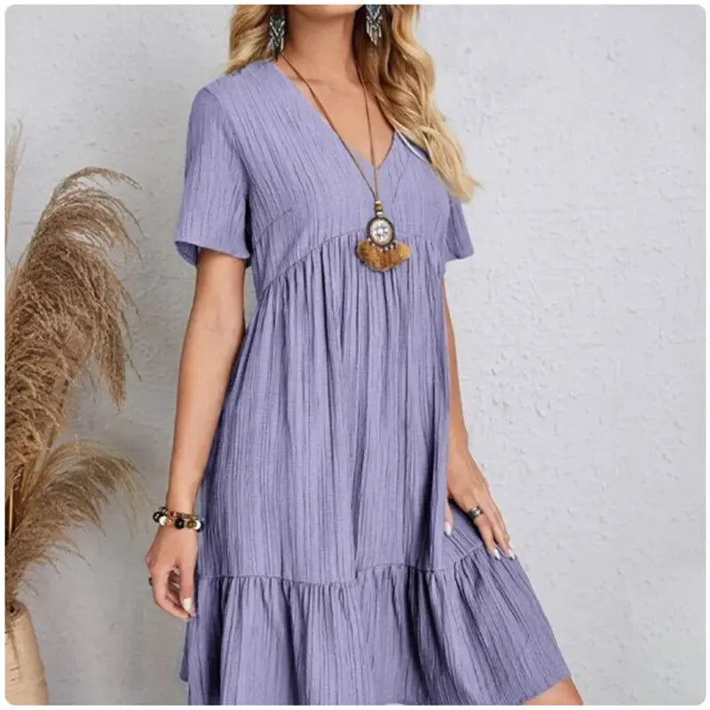 Robes péplum d'été pour femmes, col en v, manches courtes, taille ample, à volants, coupe évasée, robes de vocation, printemps