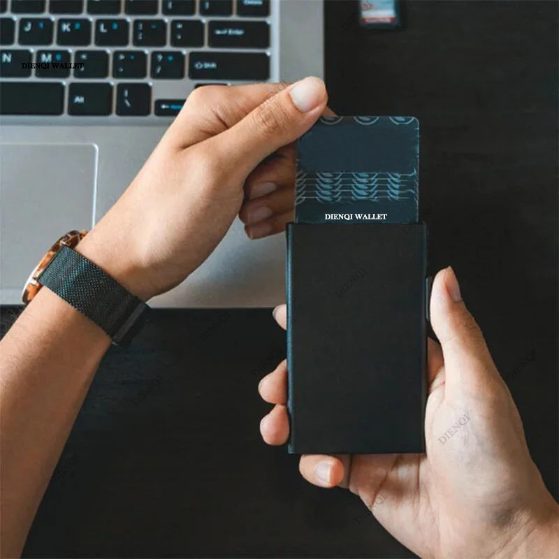 Portefeuille intelligent RFID avec porte-cartes de crédit, en métal fin et mince, pour hommes et femmes, portefeuille minimaliste à ouverture par clapet, petit porte-monnaie noir en métal