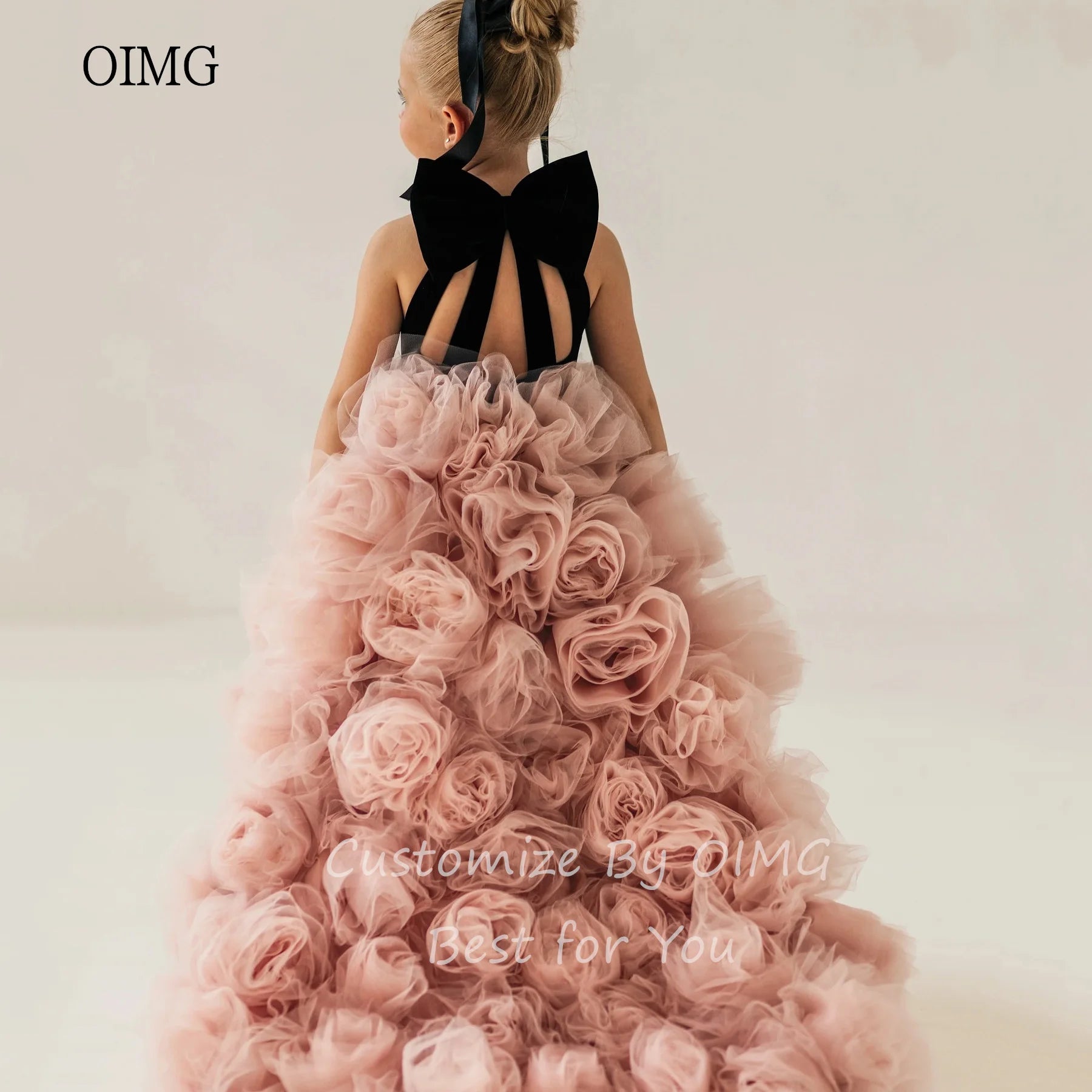 Robe de demoiselle d'honneur de luxe OIMG, robe à col montant, robe de cérémonie de mariage, robe de princesse longue jusqu'au sol, robe d'anniversaire personnalisée