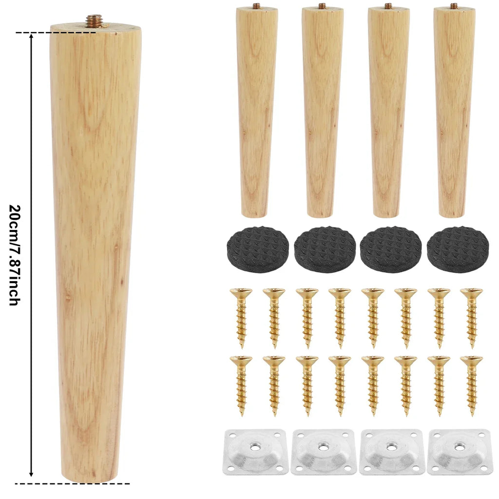 Lot de 4 pieds de meubles en bois massif, pieds de table obliques/droits, pieds de chaise antidérapants, pieds de rechange inclinés