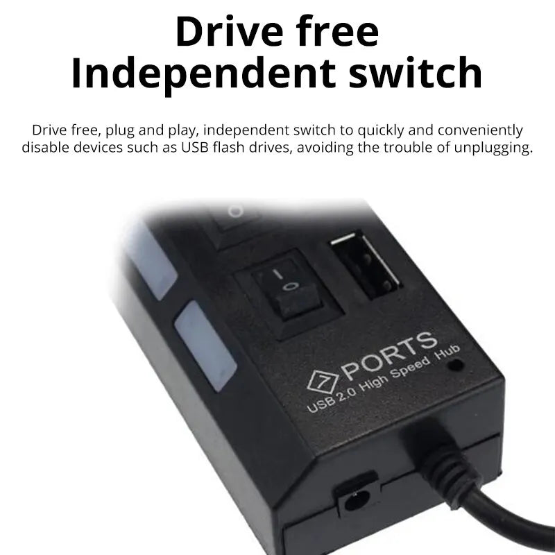 Hub d'extension USB 2.0 à 7 ports pour ordinateur portable ou de bureau