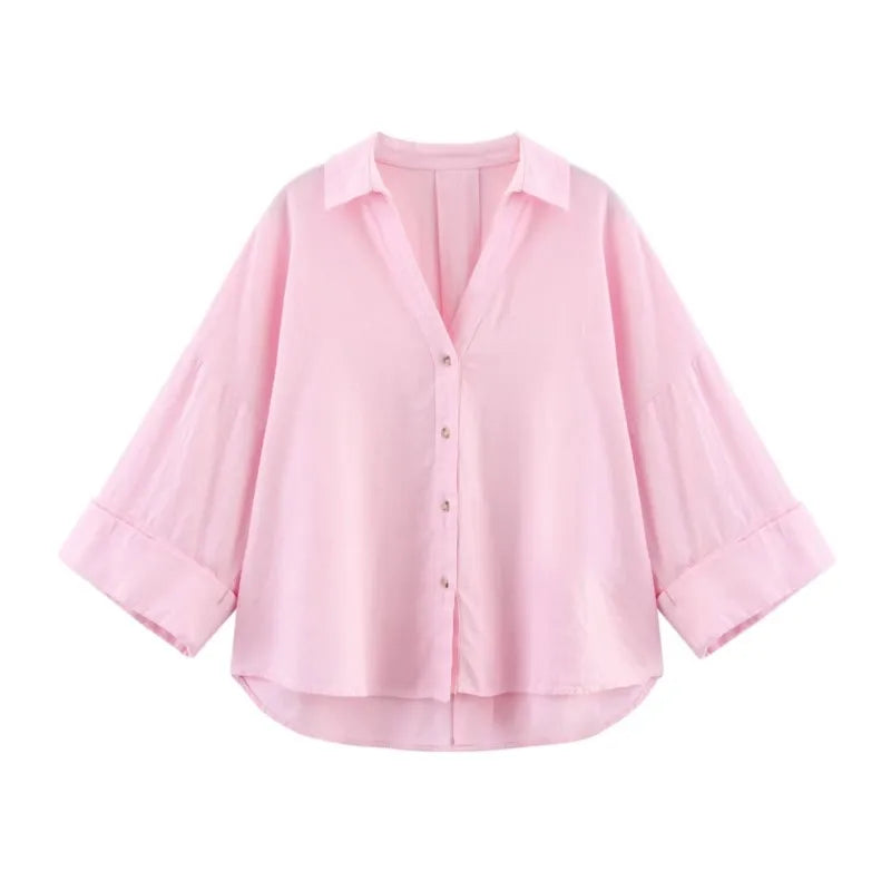 HipSeam chemise à manches larges femmes printemps ourlet asymétrique bouton chemises pour femmes Simple dame Johnny col chemises et chemisiers en lin
