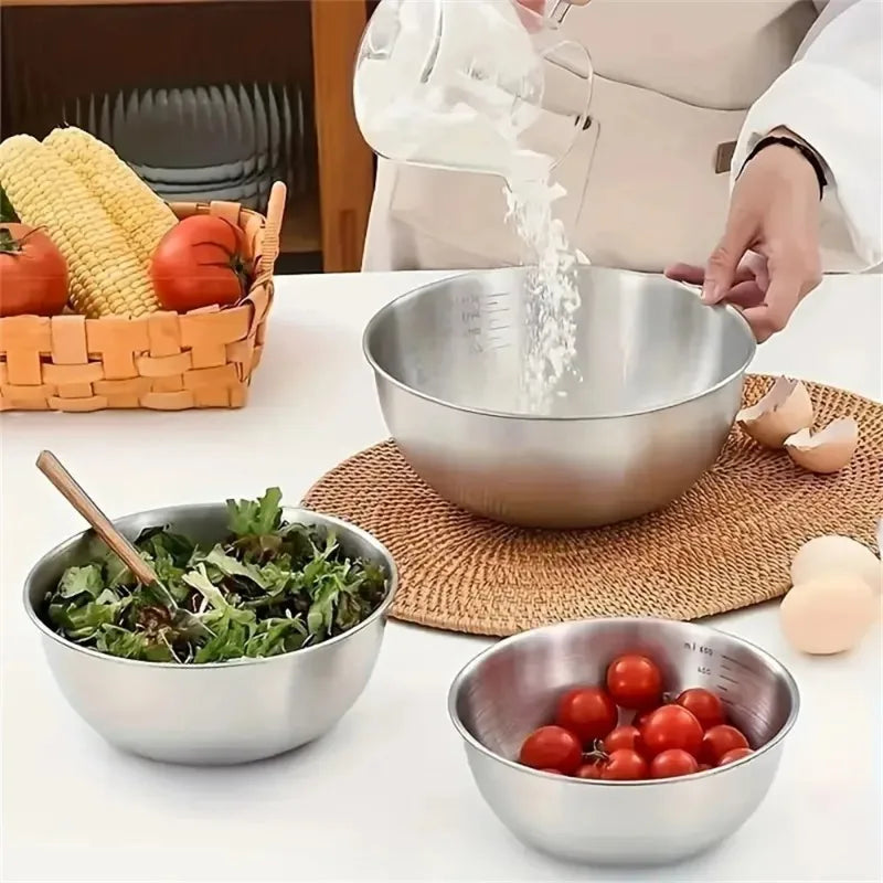 Ensemble de bols en acier inoxydable 1-3, avec échelle pour la cuisson, le stockage des aliments, bols à mélanger de grande capacité pour les essentiels de la cuisine à domicile