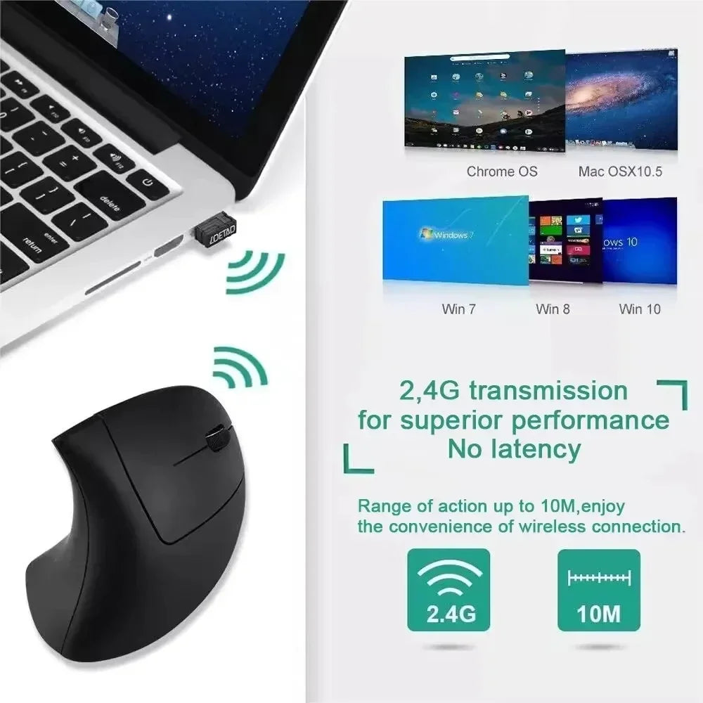 Souris verticale ergonomique 2.4GHz, optique sans fil, 3 DPI réglables, 800/1200/1600, 6 boutons, pour ordinateur portable, ordinateur de bureau