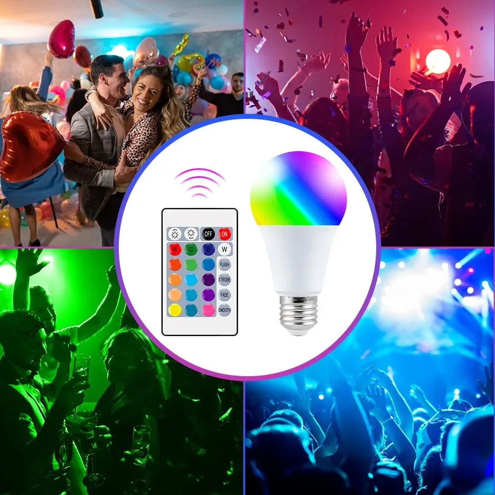 Ampoule LED multicolore RGB E27 16 couleurs, 220V, éclairage domestique, variable, 24 touches, télécommande, lampe intelligente, lumière d'ambiance