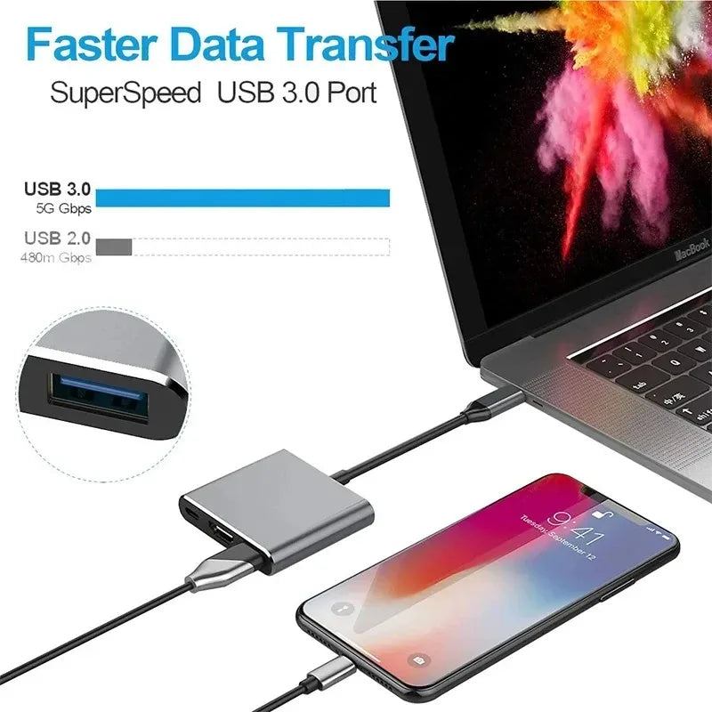 Station d'accueil hub USB + Type C 8 en 2 avec adaptateur audio jack 3,5 mm, lecteur de carte micro SD, convertisseur de disque pour ordinateur portable, tablette et téléphone.