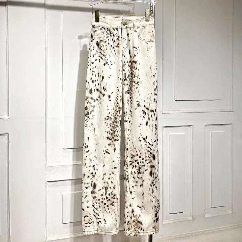 Jean imprimé léopard pour femmes, taille haute, mode rétro Y2k, pantalon en Denim, Hip Hop, jambes droites et larges, Baggy