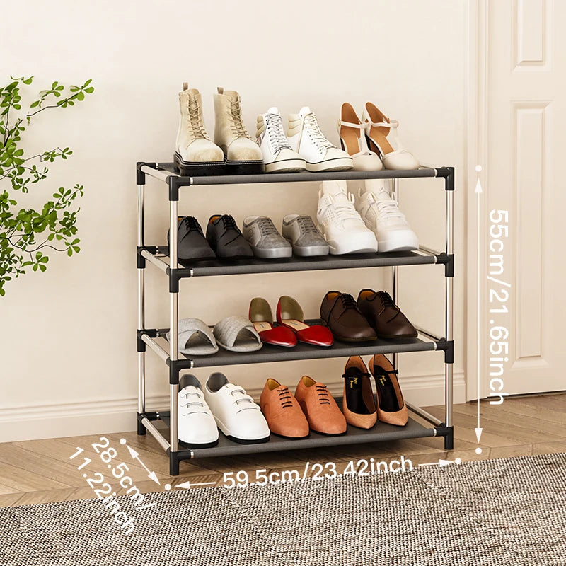 Étagère à chaussures élégante en métal, simple et peu encombrante, noire, idéale pour le salon.
