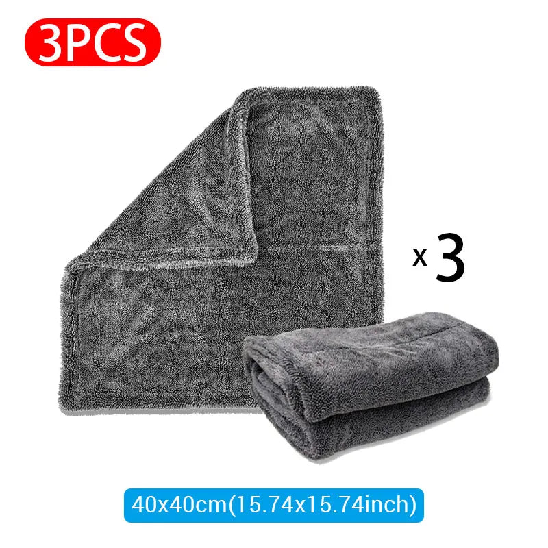 Serviette de nettoyage de voiture en microfibre 1200GSM/600GSM, Double face, Super absorbant, chiffon de nettoyage anti-rayures, doux et pelucheux