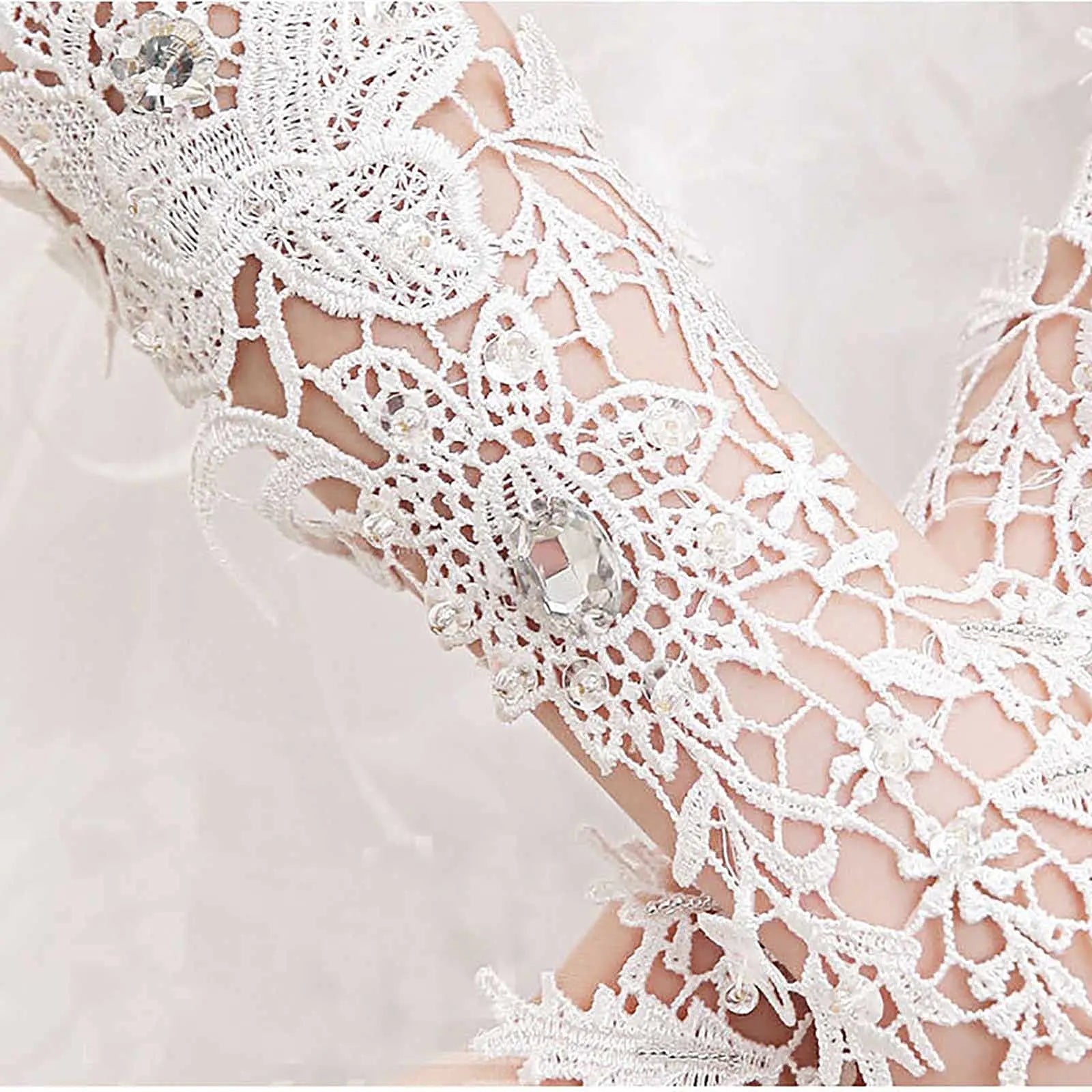 Gants de mariage longs en dentelle et cristal, sans doigts, à motif floral ivoire, pour la mariée