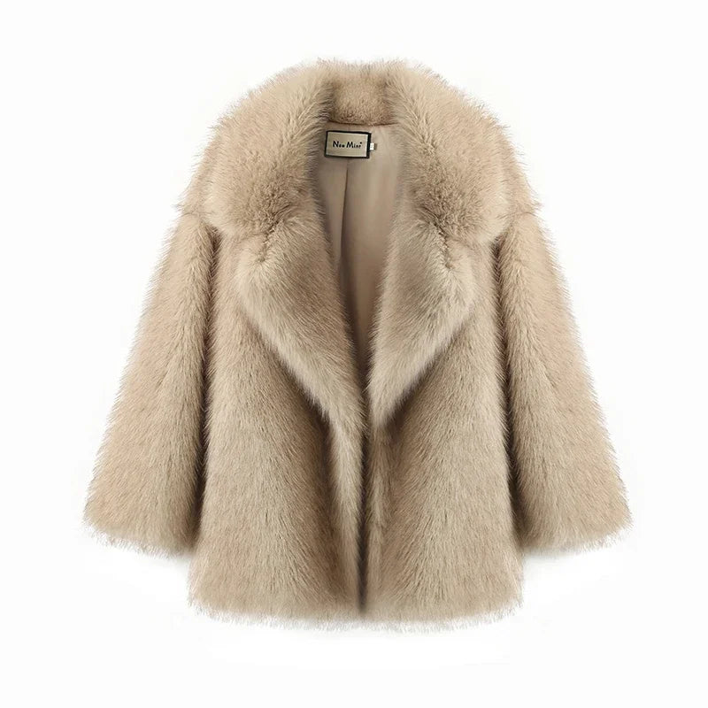 Neo Mint – manteau en fausse fourrure de renard surdimensionné pour femme, vêtement d'extérieur épais et chaud, à la mode, surdimensionné, dégradé, hiver 2024