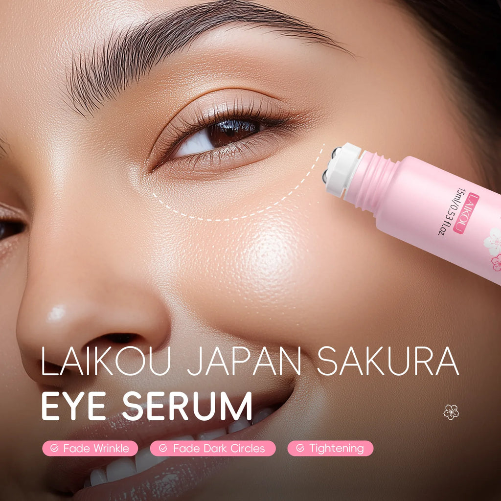 LAIKOU Sérum contour des yeux Sakura, massage à l'acide hyaluronique, soin hydratant et anti-cernes, 15 ml