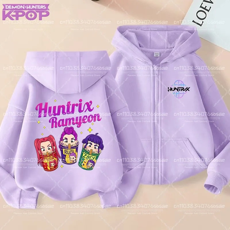 Pull à capuche K-pop Demon Hunters pour enfants, style anime, veste zippée tendance, garçon/fille, printemps/automne