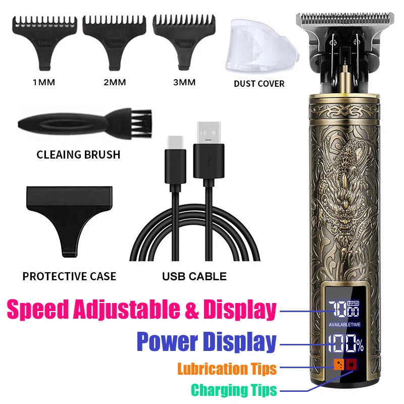 Hot Sale Vintage T9 Electric Cordless Hair Cutting Machine Professional Hair Barber Trimmer For Men Clipper Shaver Beard Lighter