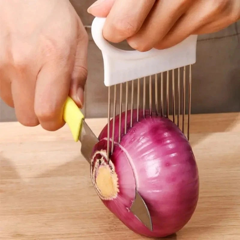 Support de coupe d'oignon en acier inoxydable, trancheur d'aliments, Assistant de coupe d'oignon de tomate, fourchette de coupe de légumes, Gadgets de cuisine