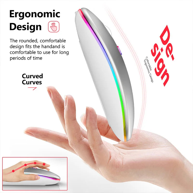 Souris sans fil pour ordinateur portable PC, Bluetooth RGB rechargeable, souris sans fil silencieuse avec rétroéclairage LED, souris ergonomique pour le jeu