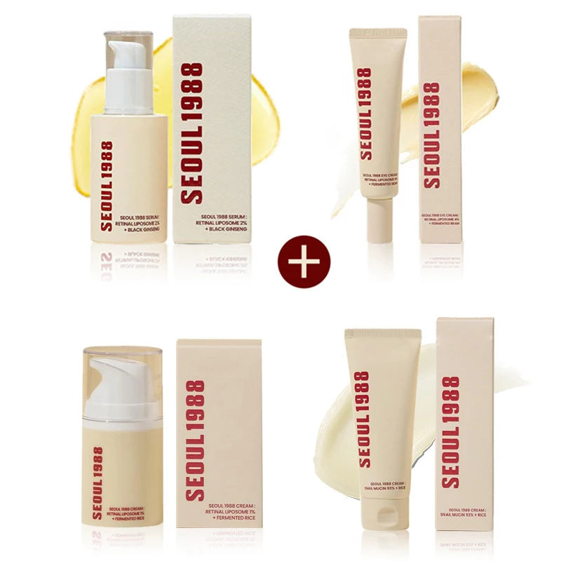 Séoul 1988 Coffret Sérum Crème Yeux et Visage au Rétinol et Ginseng - Soin Raffermissant, Hydratant, Anti-âge, Atténue les rides et ridules