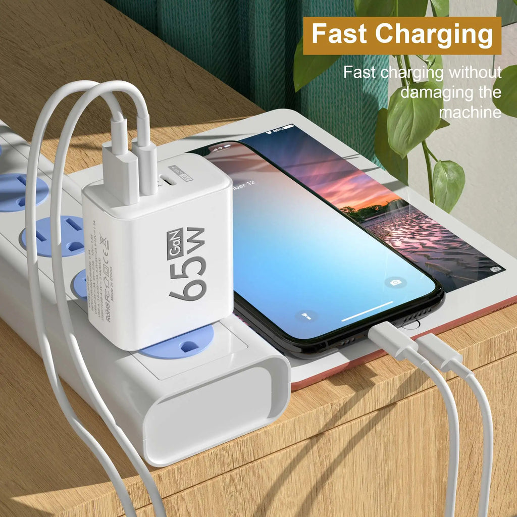Chargeur USB 65W pour téléphone portable, charge rapide, adaptateur d'alimentation de voyage pour iPhone Xiaomi Samsung Huawei