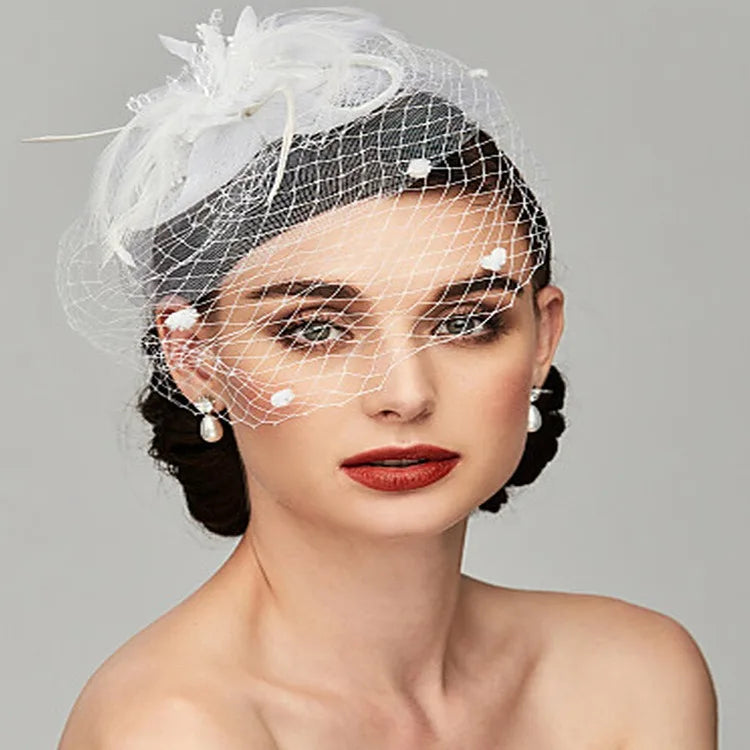bandeaux de cheveux fleuris pour mariage, bijoux de tête, accessoires de coiffure pour la mariée, petit chapeau, bandeau à plumes, voile de scène