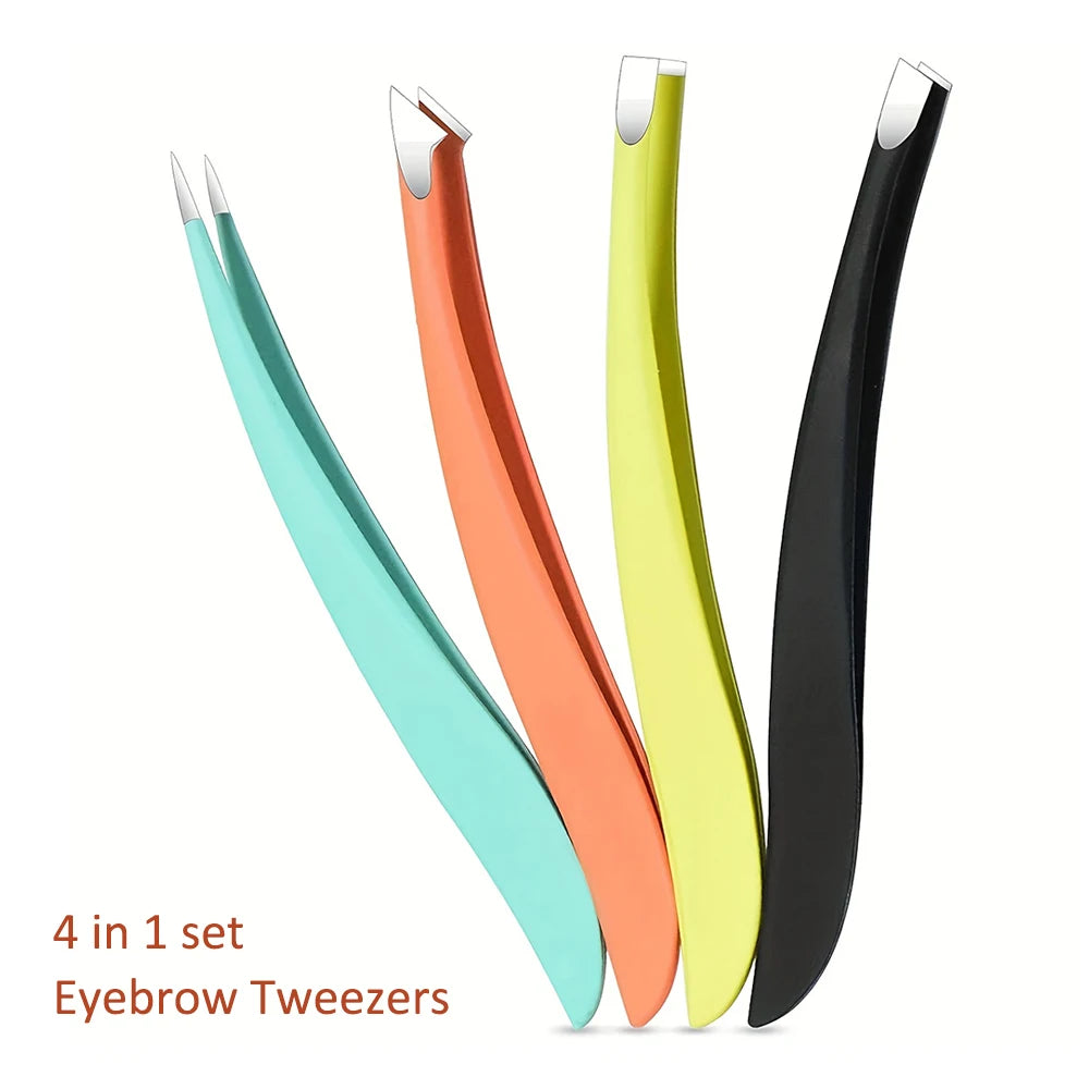 Ensemble de pinces à sourcils Ouriner 4 pièces pinces à sourcils en acier inoxydable ensemble d'outils de beauté professionnels pour la croissance des poils du visage vers l'intérieur