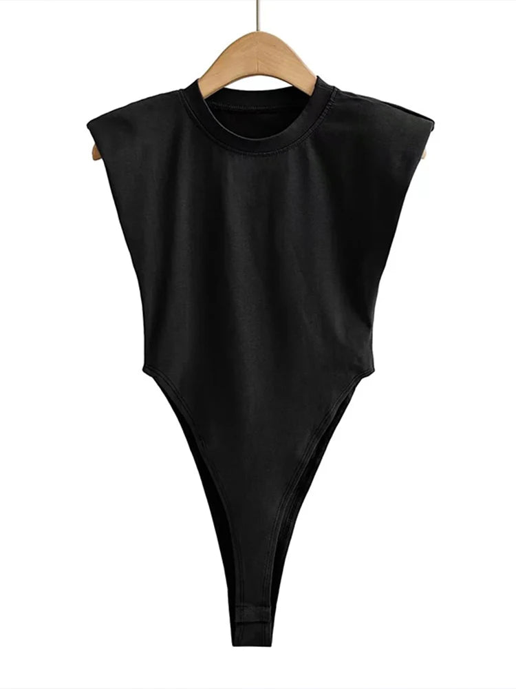 Sexy hauts femmes été une pièce moulante body rembourré épaule body noir sans manches body costumes pour femmes blanc
