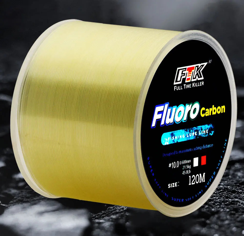120M Fish Line 0.2mm-0.6mm 7.15LB-45LB Fluorocarbon Coating Treatment Process Carbon Surface Nylon Molecules Fresh Water