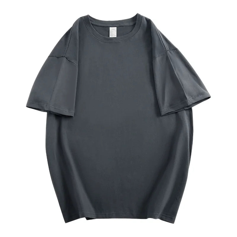 T-shirt d'été unisexe 100 % coton, coupe ample, manches courtes, col rond, couleur unie, respirant