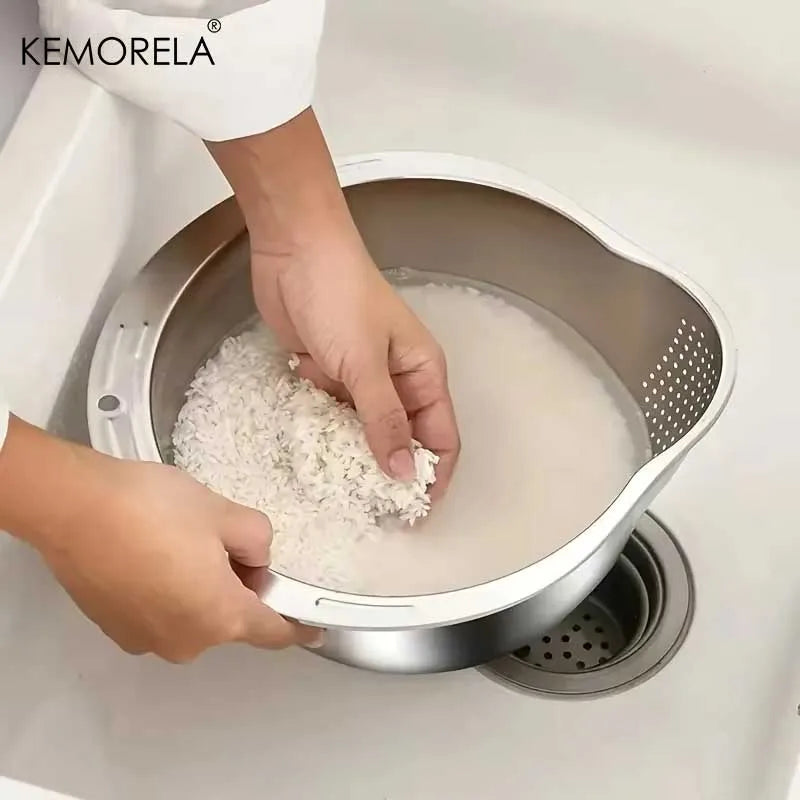 Bol de lavage de riz en acier inoxydable 304, bol de lavage de riz, passoire à riz, passoire à fruits et légumes, outils de cuisine