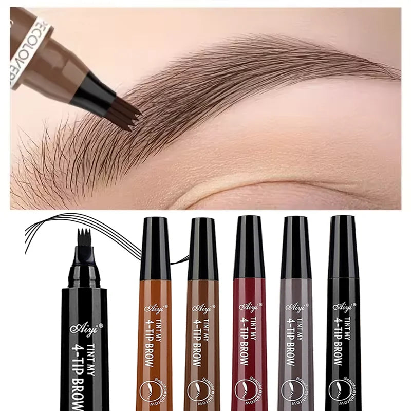 Crayon à sourcils microblading à 4 fourchettes, imperméable, maquillage naturel longue durée, cinq couleurs