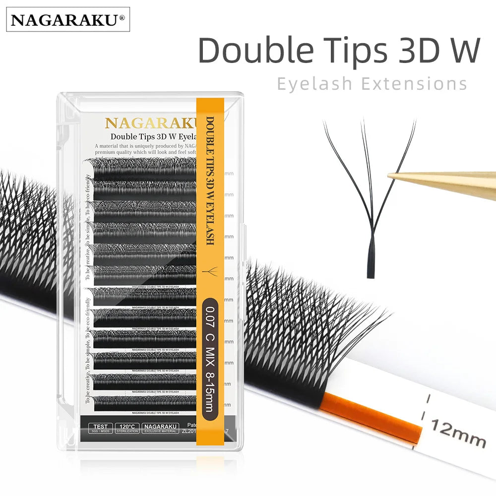 NAGARAKU Double pointes 3D W cils Extensions de cils en forme de W Blister éventails préfabriqués