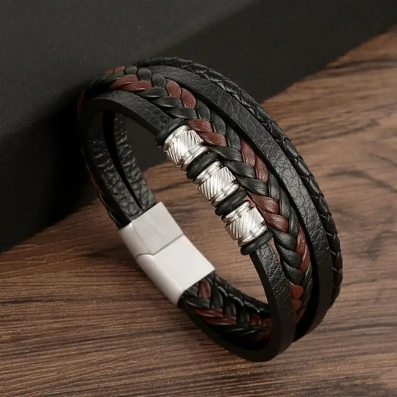 Bracelet en cuir classique pour hommes, nouveau Style, tissé à la main, multicouche, accessoire combiné, mode homme, bijoux, vente en gros, livraison directe